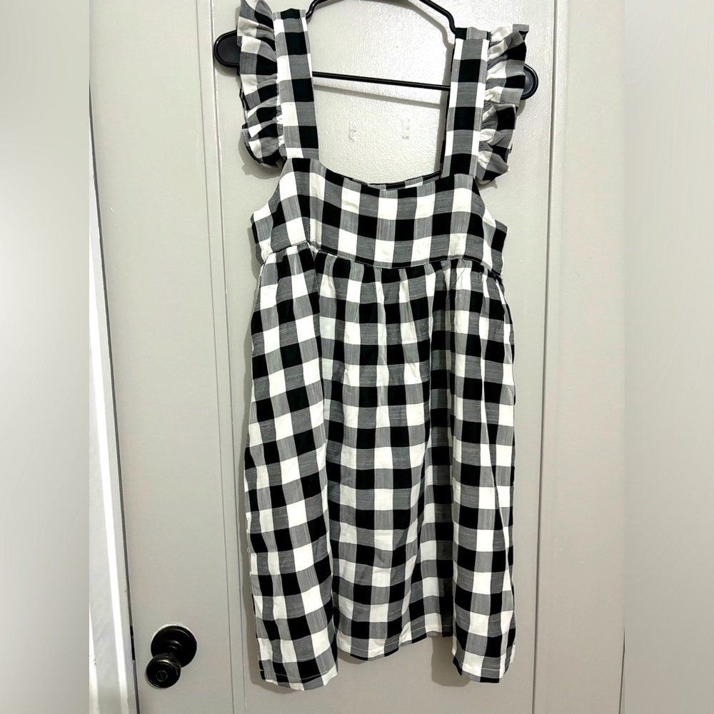 Plaid black and white babydoll style dress cottage look